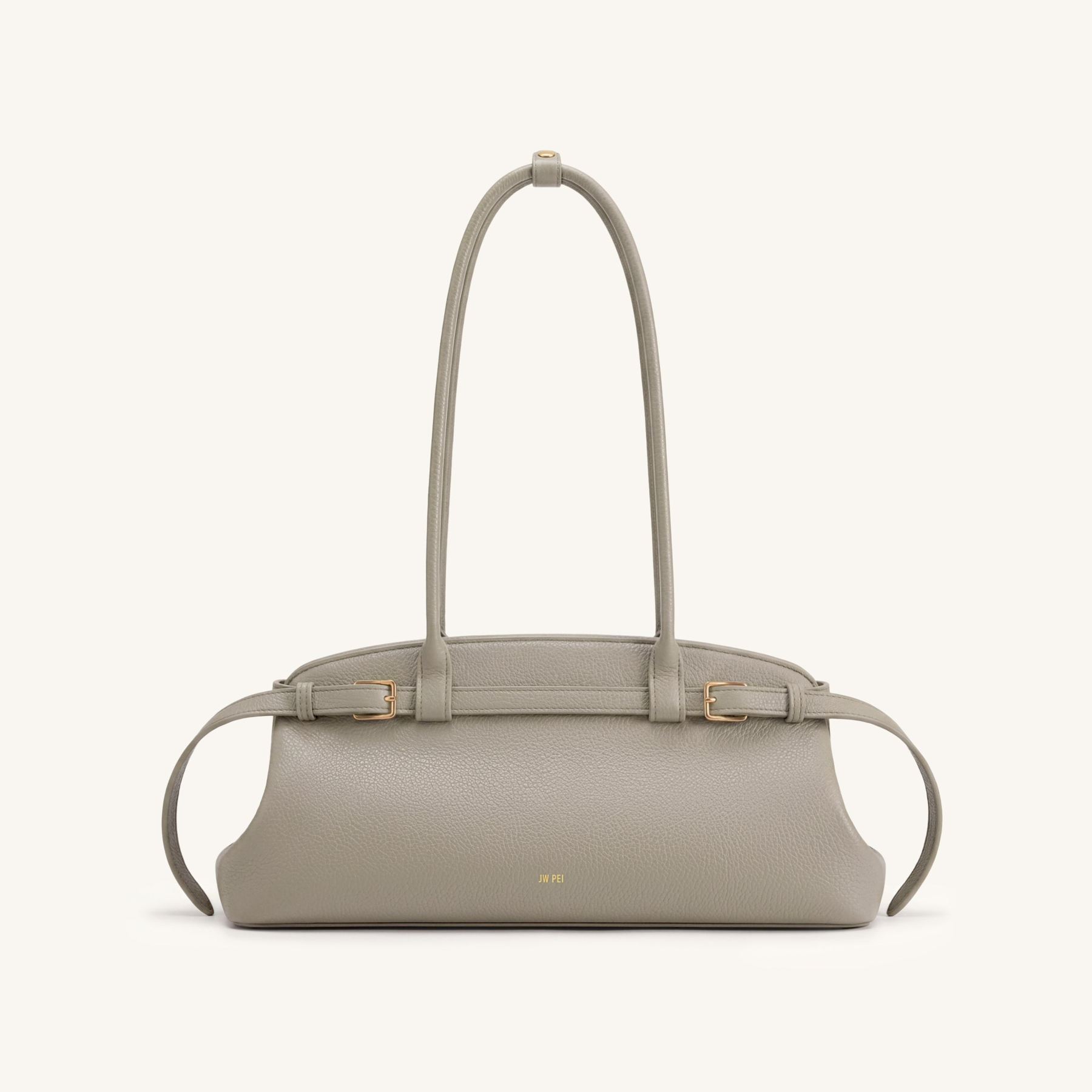 Arden Pebbled Belt Detail East-West Shoulder Bag - Taupe