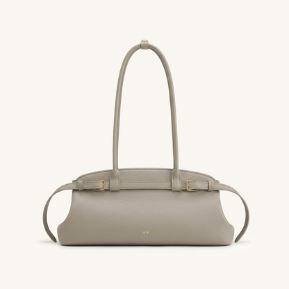 Arden Pebbled Belt Detail East-West Shoulder Bag - Taupe