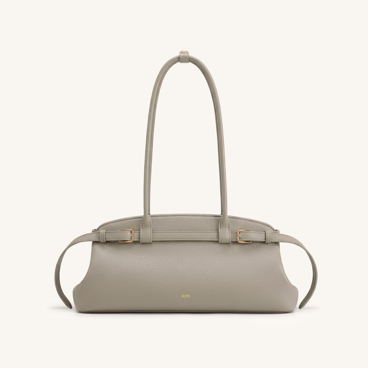 Arden Pebbled Belt Detail East-West Shoulder Bag - Taupe