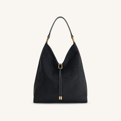 Aria Faux Suede Shoulder Bag - Black