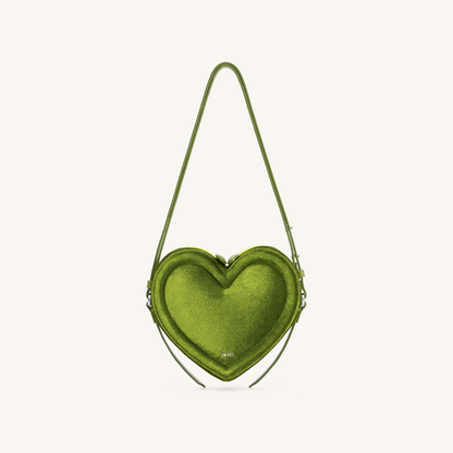 Arlene Velvet Heart Shaped Bag - Green