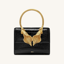 Astrid Calla Lily Metal Handle Top Handle Bag - Black Croc