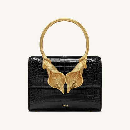 Astrid Calla Lily Metal Handle Top Handle Bag - Black Croc