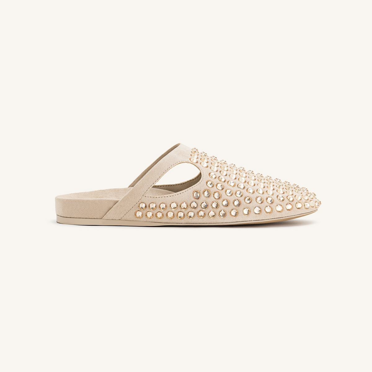 Athena Artificial Crystal Flat Mules - Beige
