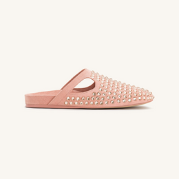 Athena Artificial Crystal Flat Mules - Pink Beige