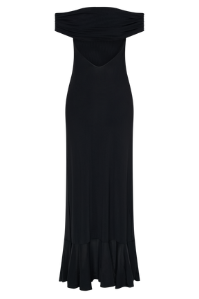 Audrey Off Shoulder Mesh Maxi Dress - Black