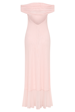 Audrey Off Shoulder Mesh Maxi Dress - Pale Pink