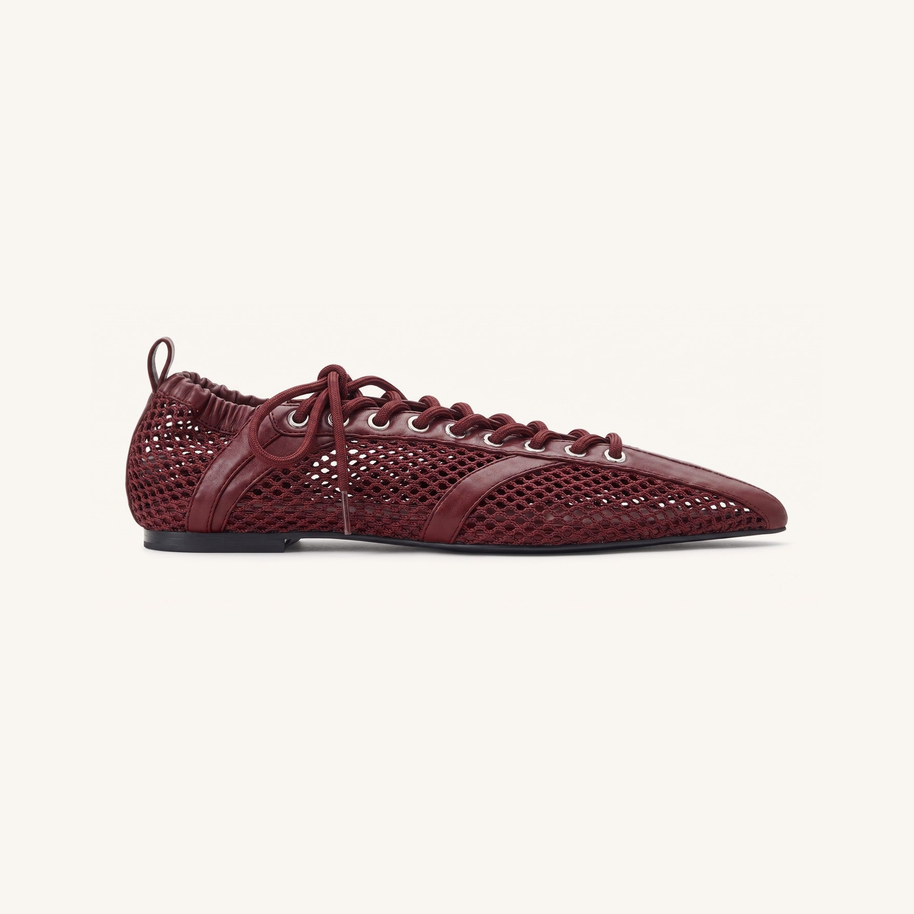 Ava Lace-Up Mesh Flats - Burgundy