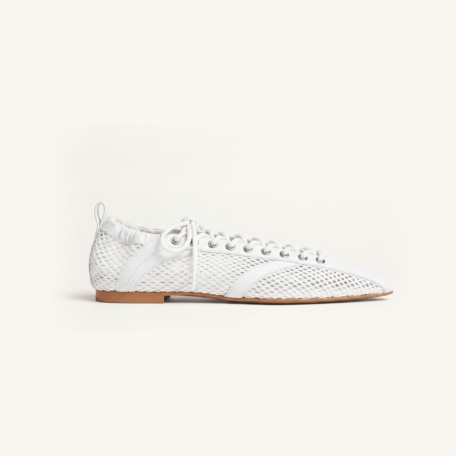 Ava Lace-Up Mesh Flats - White