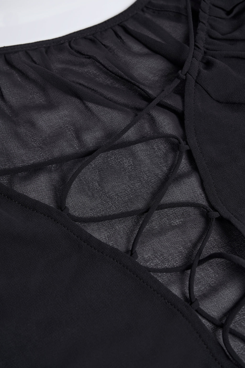 Lace-Up Balloon-Sleeve Mini Dress in Black