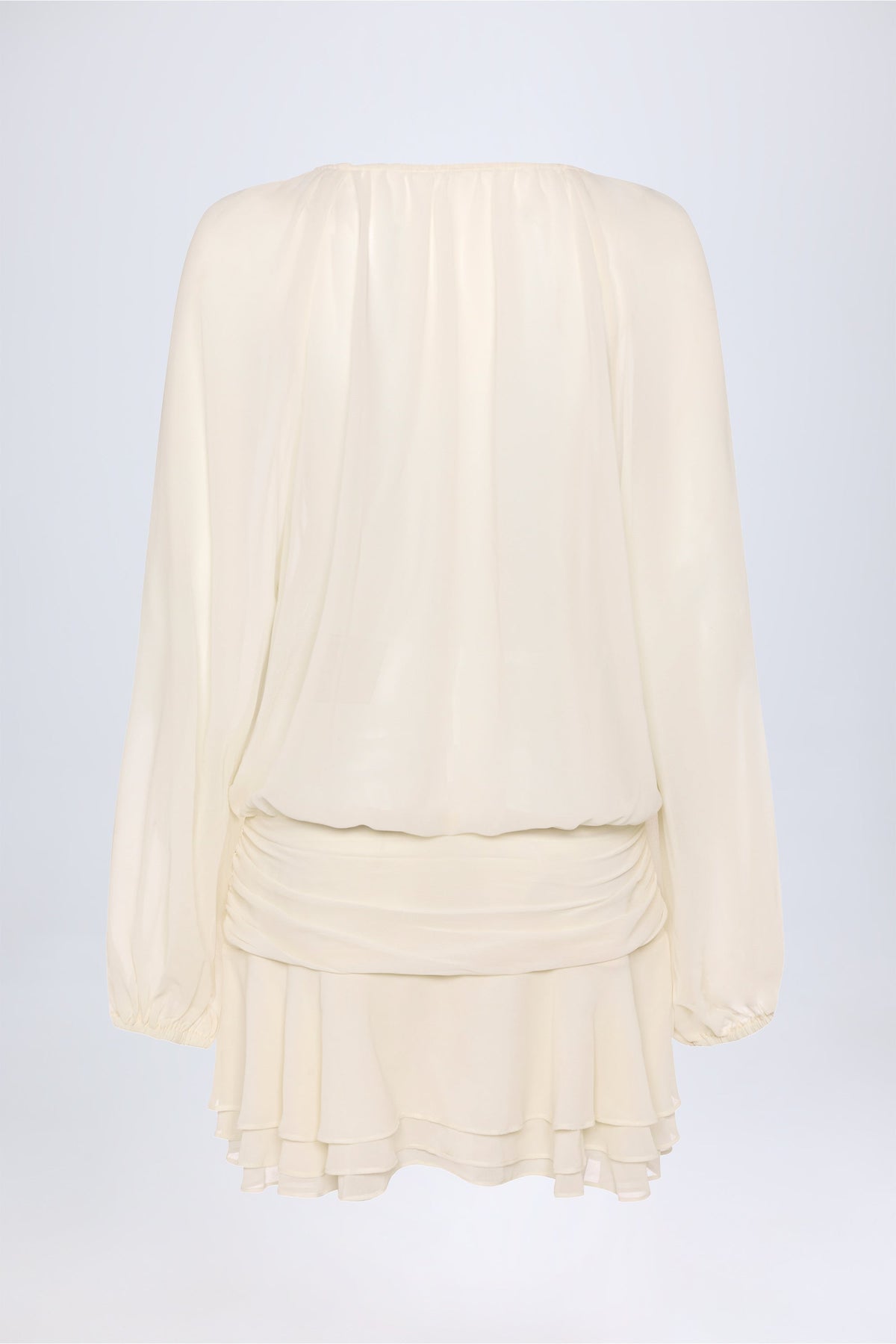 Lace-Up Balloon-Sleeve Mini Dress in Ivory