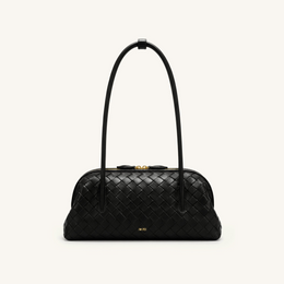 Aveline Woven Textured Shoulder Bag - Black