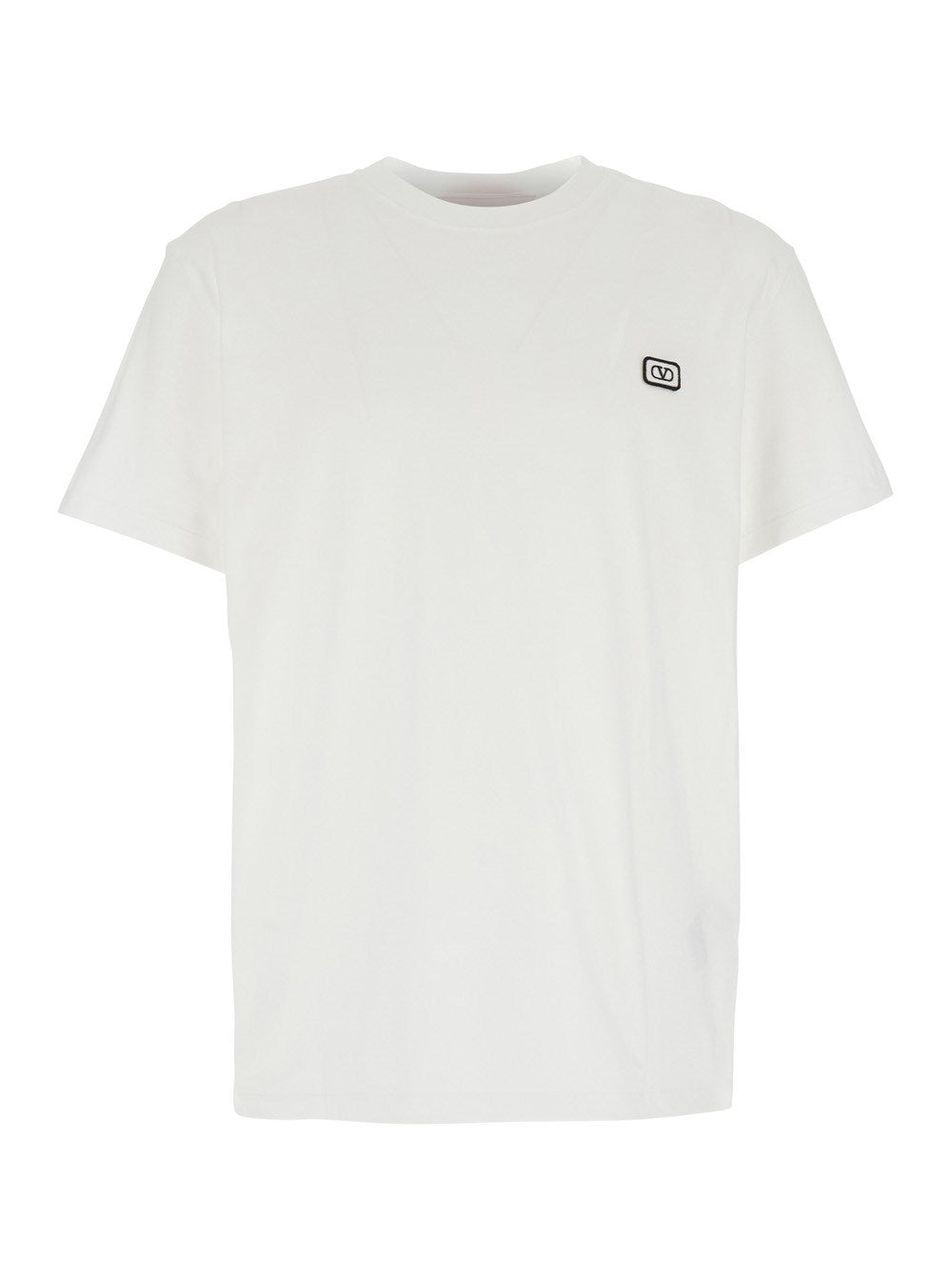 Valentino White Crewneck T-Shirt with Logo Patch on the Front in Cotton Man