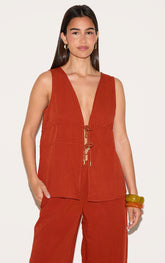 Rust Ruched Side Plunge Top
