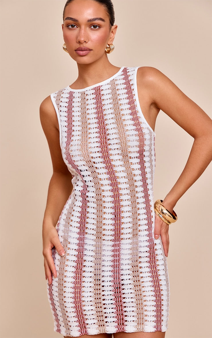 Pink Textured Striped Boat Neck Shift Dress
