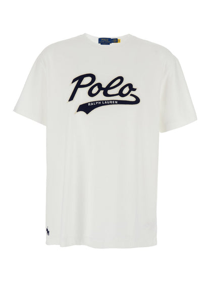 Polo ralph lauren White Crewneck T-Shirt with Contrasting Logo Print on the Front in Cotton Man