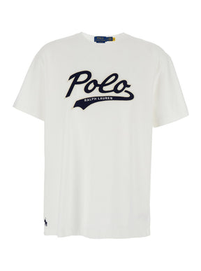 Polo ralph lauren White Crewneck T-Shirt with Contrasting Logo Print on the Front in Cotton Man