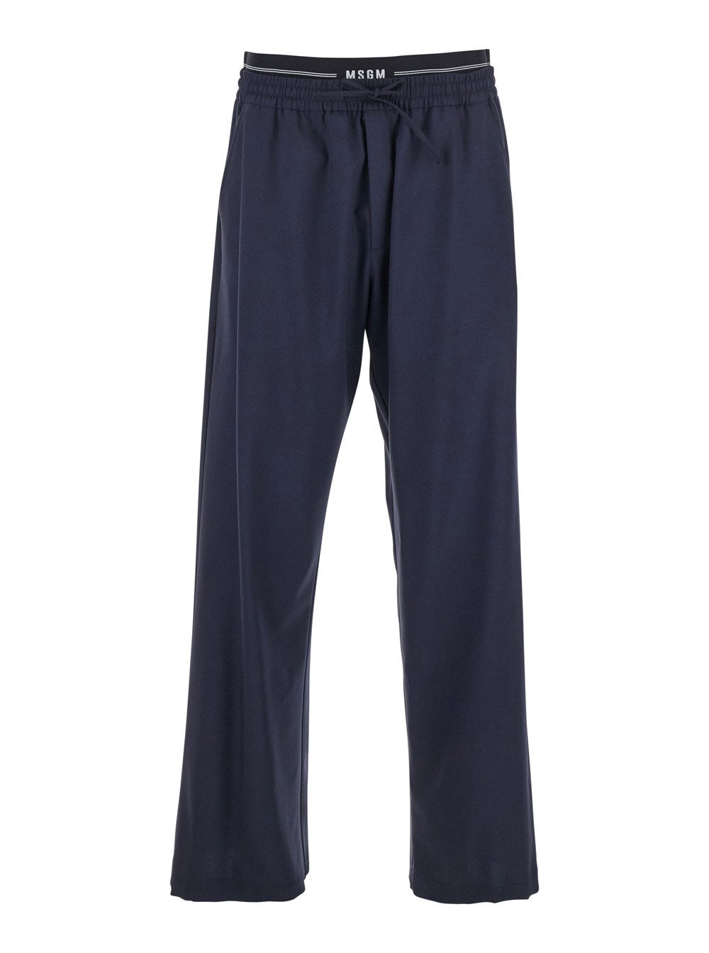 Msgm Blue Pants with Logo Band and Drawstring Waist in Cotton Man