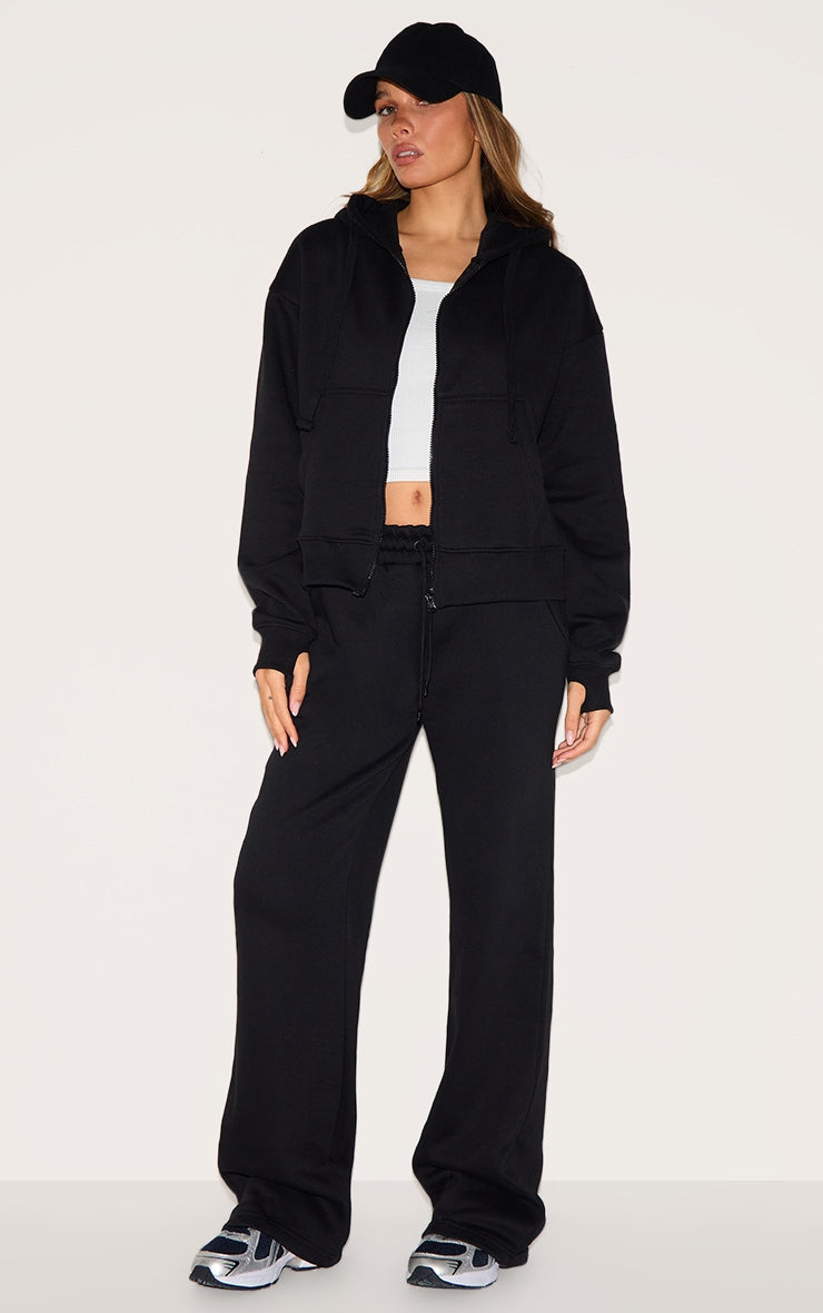 Black Oversized Drawstring Wide Leg Joggers