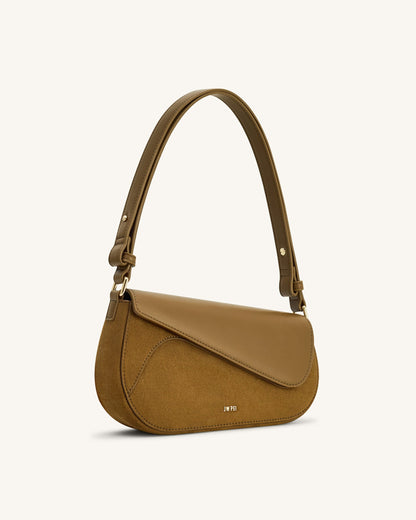 Addisyn Faux Suede Panel Shoulder Bag - Mocha Brown