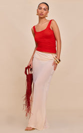 Cream Sheer Low Rise Maxi Skirt