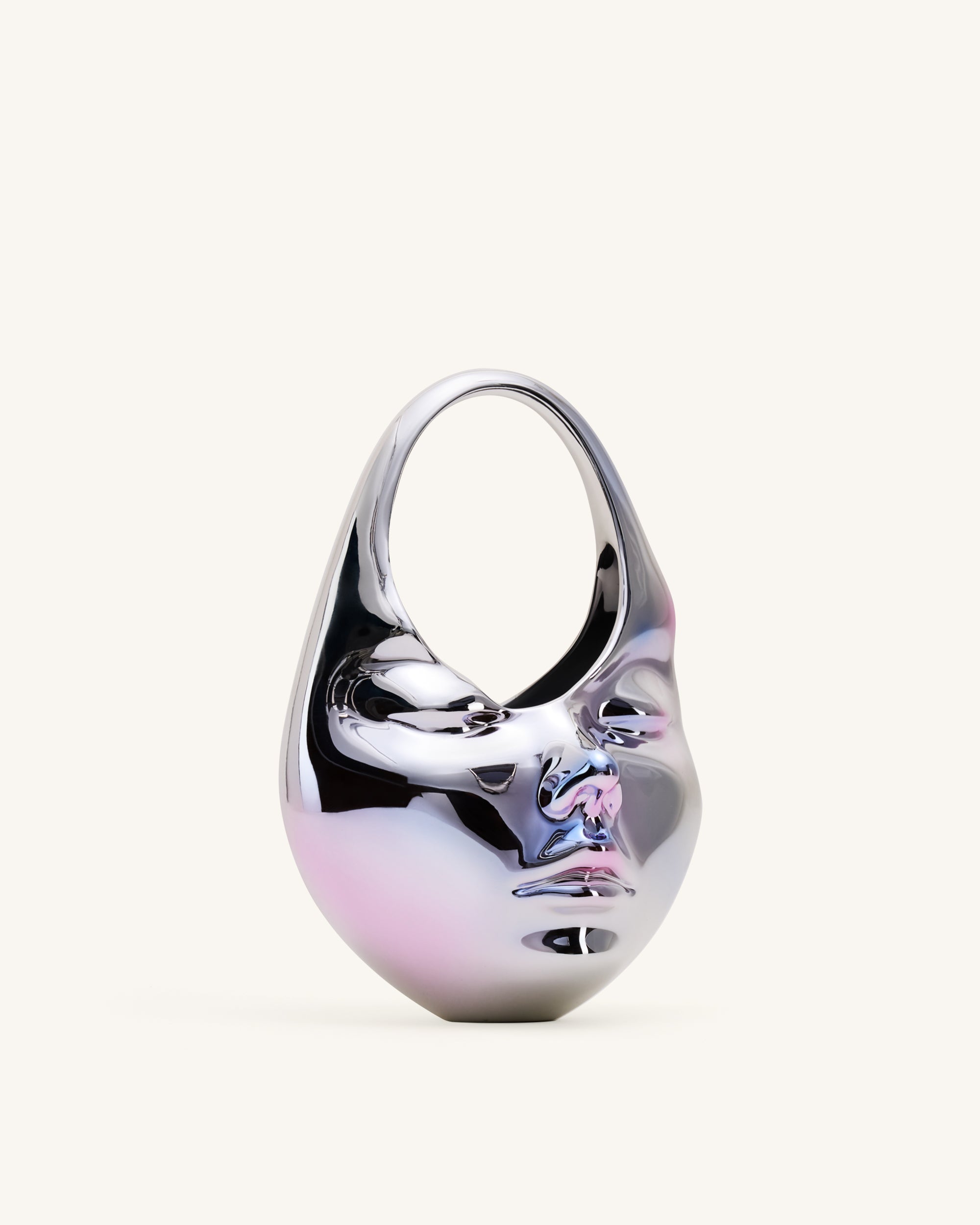 Lillian Face Crescent Top Handle Bag - Silver