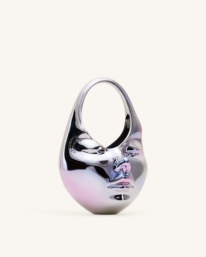 Lillian Face Crescent Top Handle Bag - Silver
