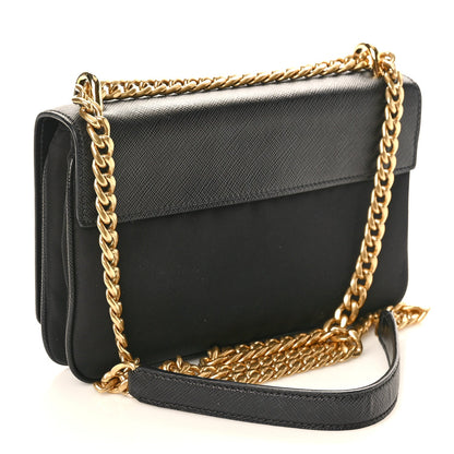 Saffiano Tessuto Nylon Chain Shoulder Bag Black
