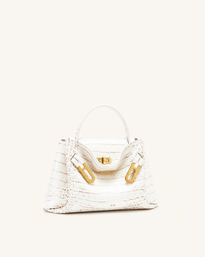 Rhea Small Double Buckle Shoulder Bag - Grey Croc