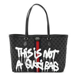 Gucci X BALENCIAGA BB Monogram Web Graffiti Medium Ophidia Shopping Tote Beige New Acero