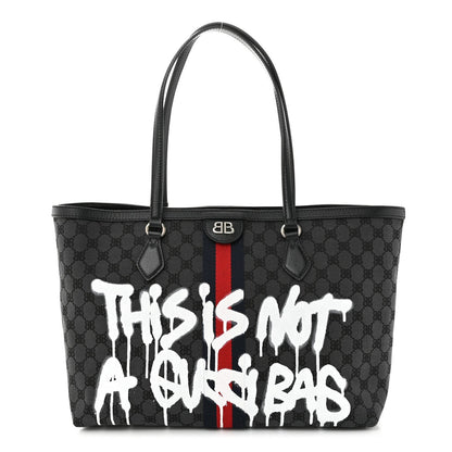 Gucci X BALENCIAGA BB Monogram Web Graffiti Medium Ophidia Shopping Tote Beige New Acero