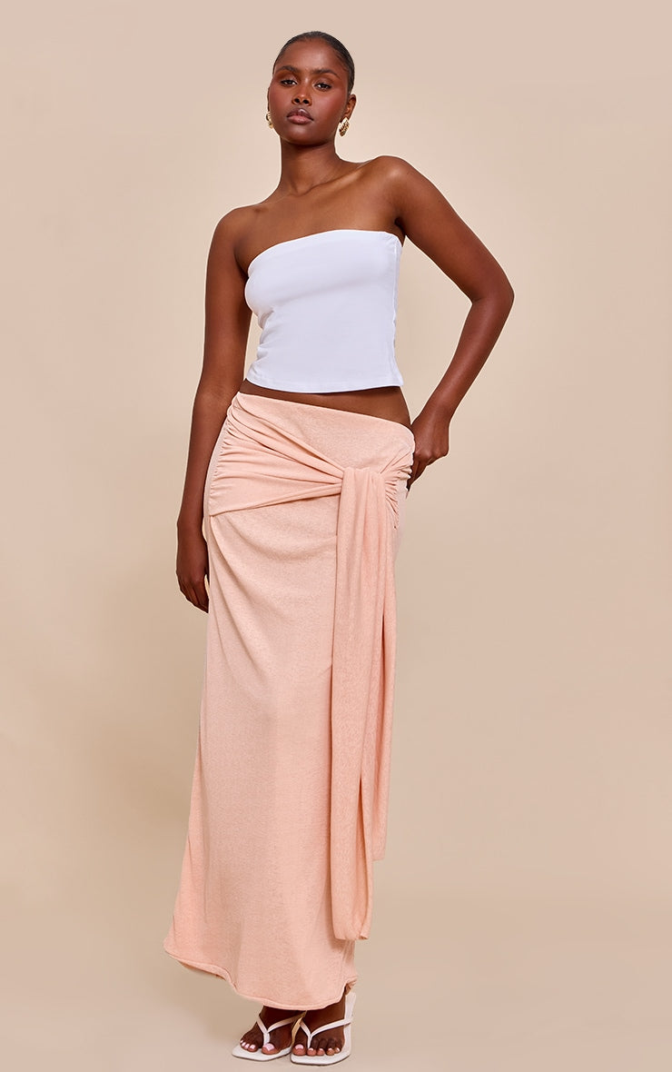 Peach Double Layer Burnout Mesh Wrap Front Maxi Skirt