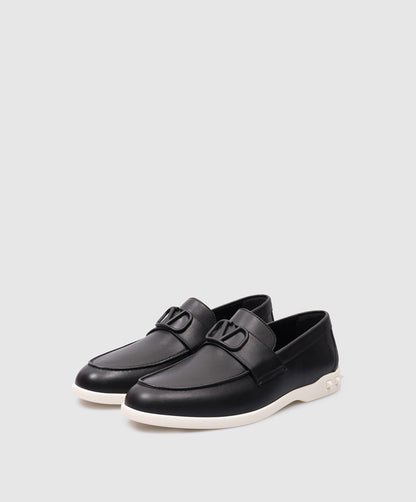 Valentino Garavani Leisure Flows Black Leather Loafers with VLogo