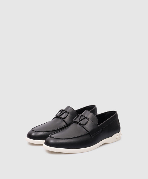 Valentino Garavani Leisure Flows Black Leather Loafers with VLogo