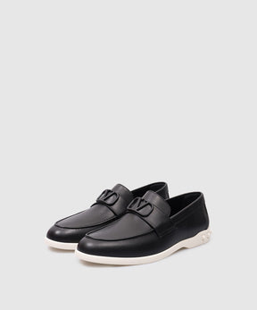 Valentino Garavani Leisure Flows Black Leather Loafers with VLogo