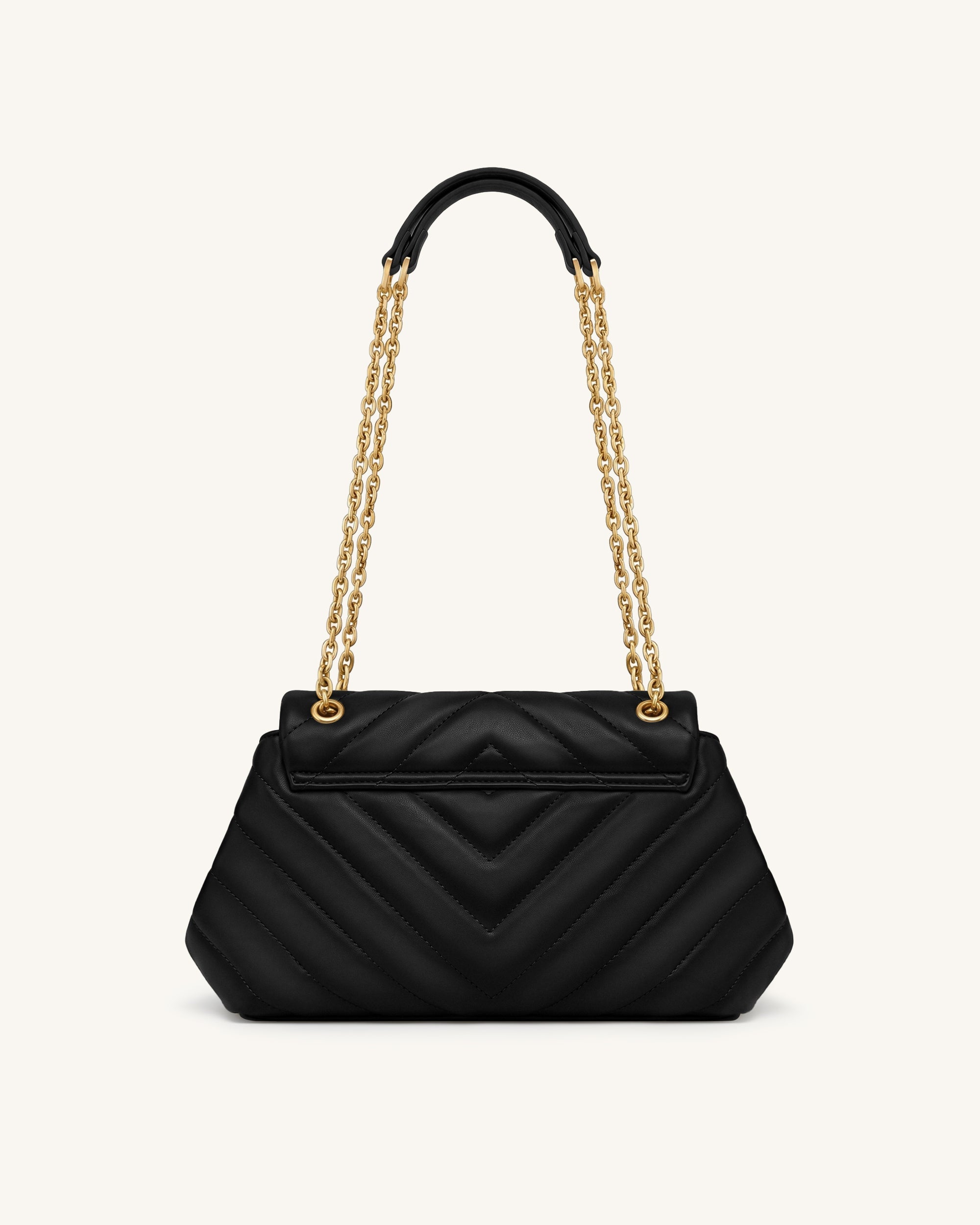 Valerie Quilted Chain Flap Shoulder Bag - Black