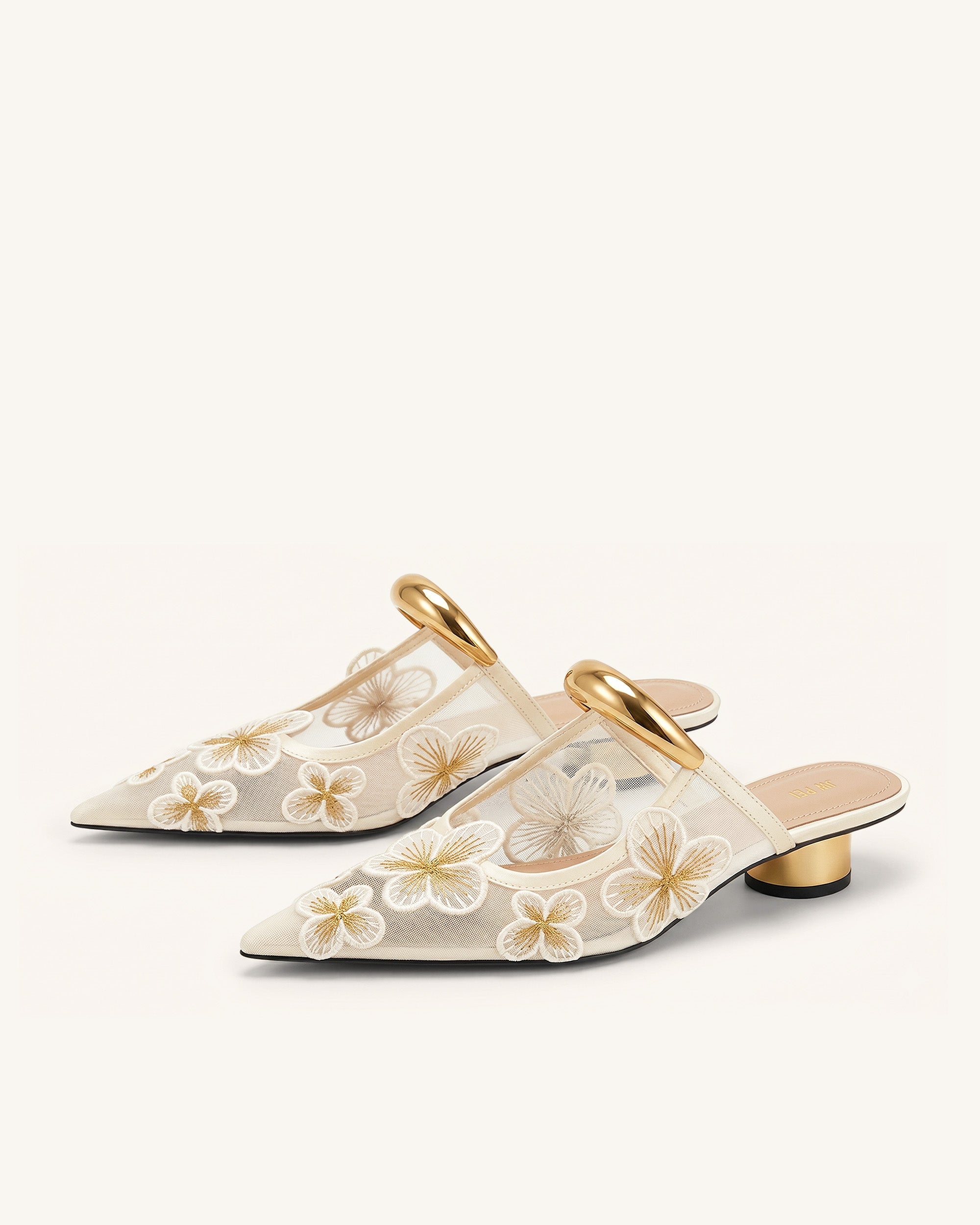 Helena Pierced Floral Mesh Mules - Ivory