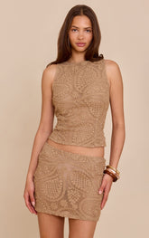 Taupe Embroidered Boatneck Vest Top