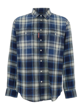 Dsquared2 Blue Shirt with All-Over Striped Motif in Cotton Man