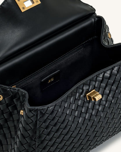 Lucia Classic Top Handle Woven Bag - Dark Brown