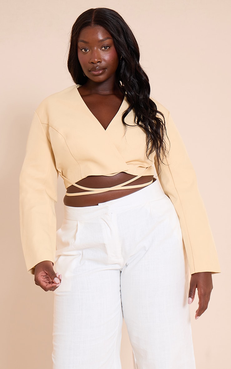 Plus Butter Cream Wrap Waist Tie Blazer