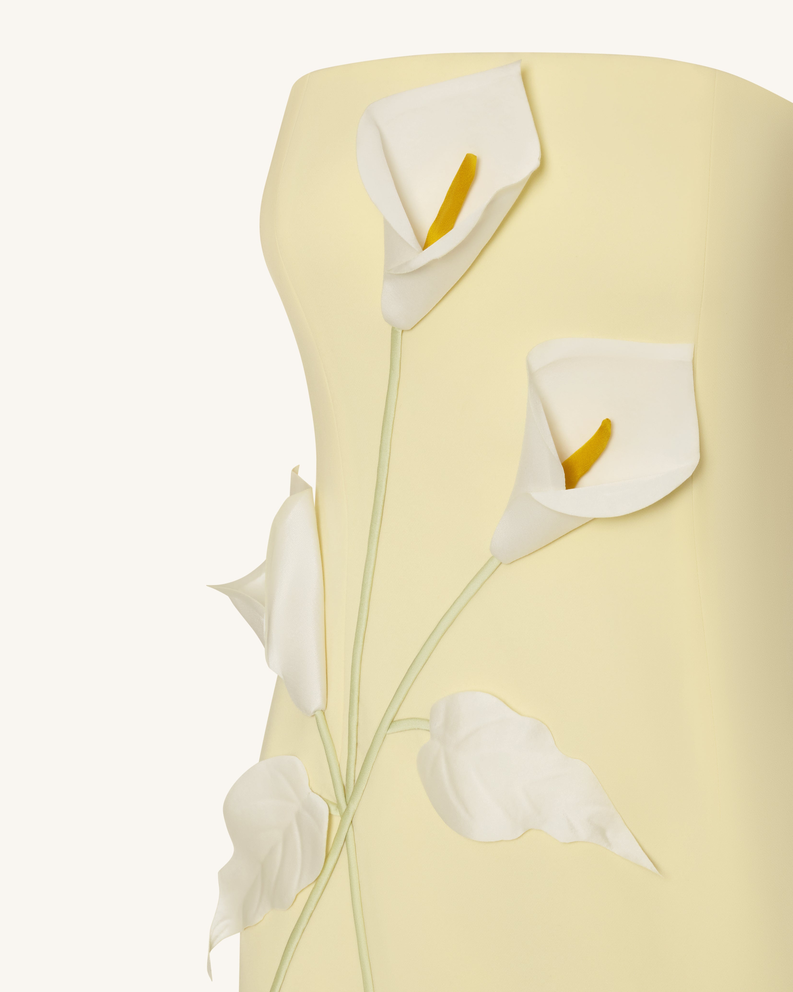 Floral Appliqué Strapless Dress - Yellow