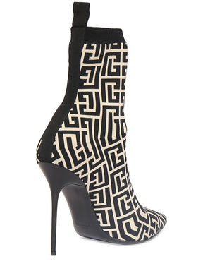 Balmain 110mm Skye monogram knit ankle boots