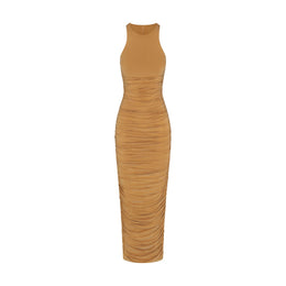 Cupro Jersey Ruched Long Dress