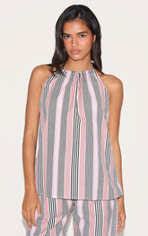 Pink Linen Look Striped Halterneck Top