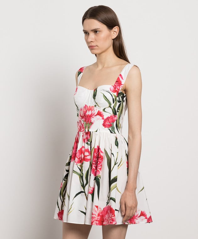 Dolce&Gabbana White bustier dress with a Carnation print