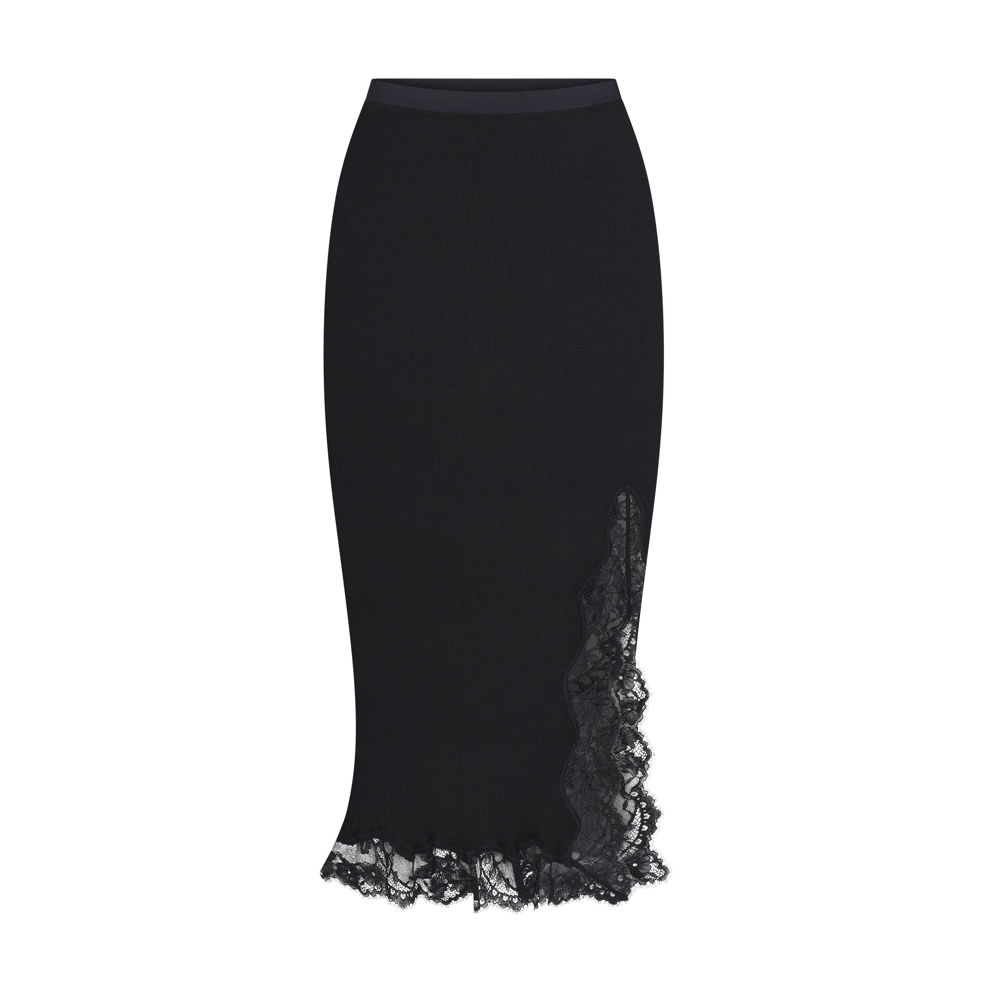 Rib Knit Lace Midi Skirt