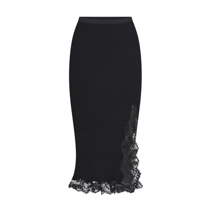 Rib Knit Lace Midi Skirt