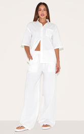 Tall White Linen Look Wide Leg Trousers