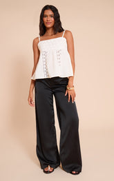 Black Satin Tailored Detail Wide Leg Trousers